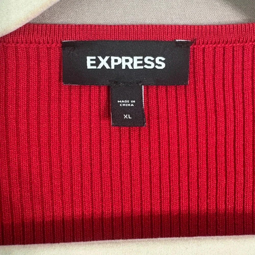 Express Ribbed Sweetheart Neckline Ruffle Peplum Sweater Womens XL Red Ruffle